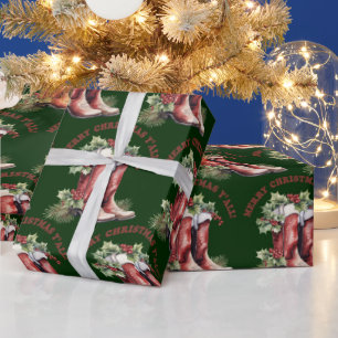 Western Cowboy Boot Frohe Weihnachten Y'all Geschenkpapier