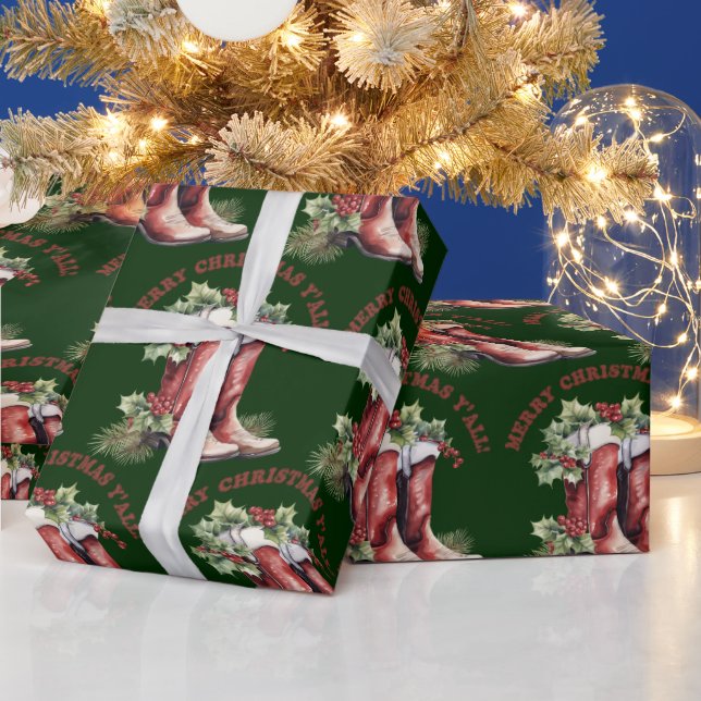 Western Cowboy Boot Frohe Weihnachten Y'all Geschenkpapier (Feiertage)