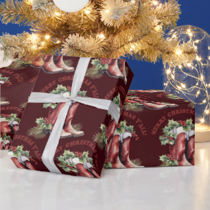 Western Cowboy Boot Frohe Weihnachten Y'all Geschenkpapier