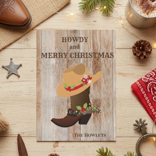 Western Cowboy Boot Hat Weihnachtsfeiertag Feiertagskarte (Von Creator hochgeladen)