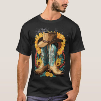 Western Cowboy Boot Horseshoe Sonnenblumenrose T-Shirt