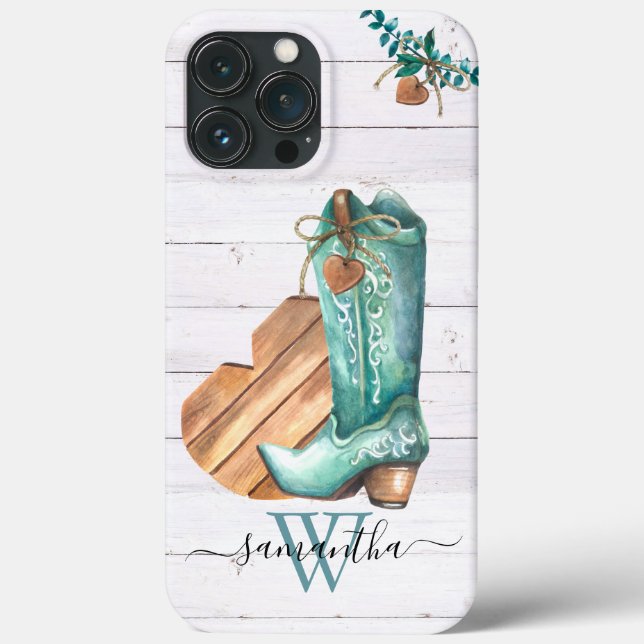 Western Cowboy Boot Monogram Boho Wood Case-Mate iPhone Hülle (Rückseite)