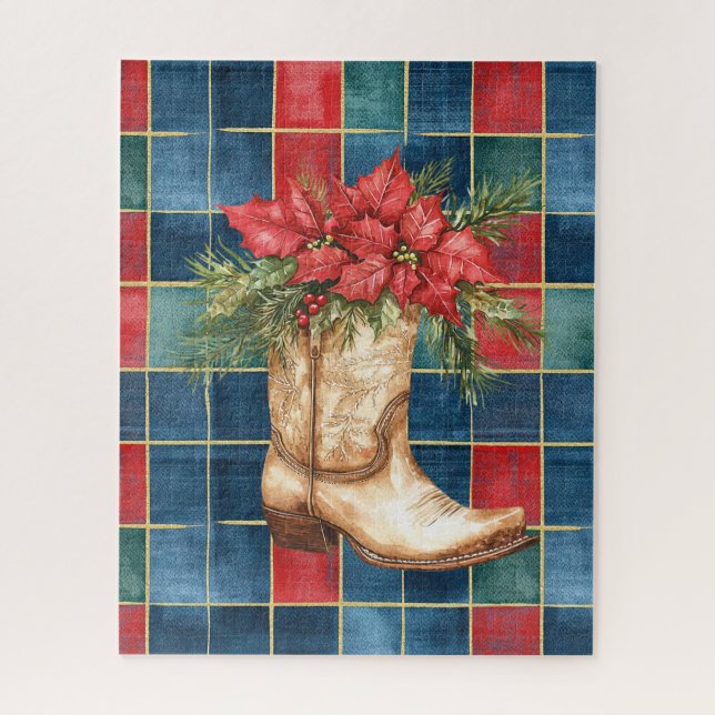 Western Cowboy Boot Red Floral Weihnachten Puzzle (Vertikal)