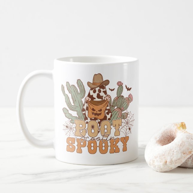 Western Cowboy Boot Scootin Spooky Halloween Kaffeetasse (Mit Donut)