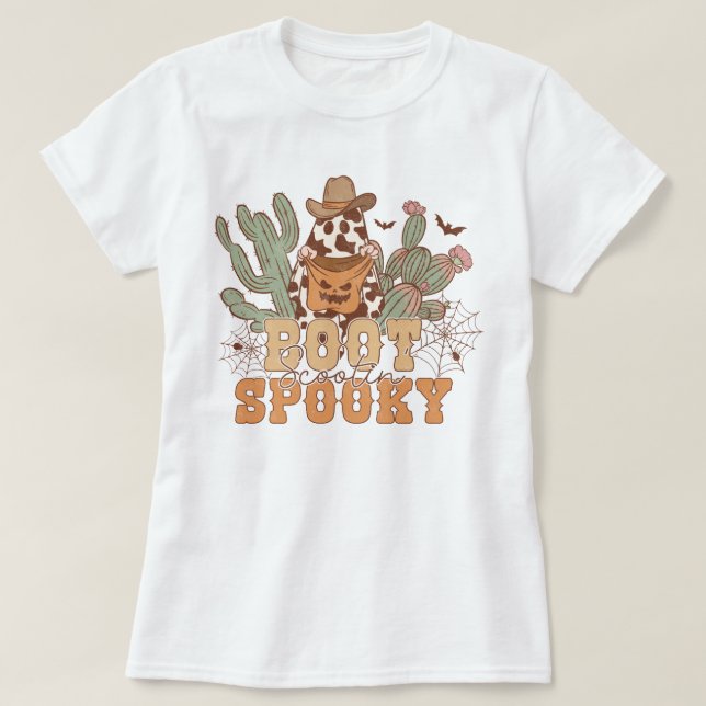 Western Cowboy Boot Scootin Spooky Halloween T-Shirt (Design vorne)