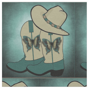 Western Cowboy Boot und Cowboyhut Butterfly Stoff