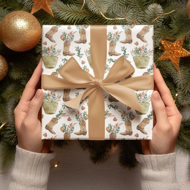 Western Cowboy Boot Woodland Weihnachten Geschenkpapier (Von Creator hochgeladen)