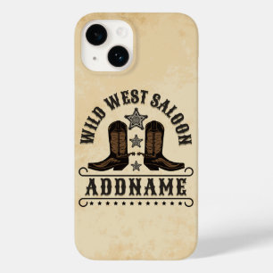 Western Cowboy Boots ADD NAME Sheriff Spurs Saloon Case-Mate iPhone 14 Hülle