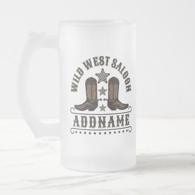 Western Cowboy Boots ADD NAME Sheriff Spurs Saloon Mattglas Bierglas (Links)
