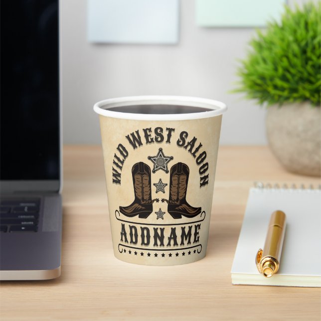 Western Cowboy Boots ADD NAME Sheriff Spurs Saloon Pappbecher (InSitu)