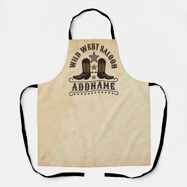 Western Cowboy Boots ADD NAME Sheriff Spurs Saloon Schürze (Vorderseite)