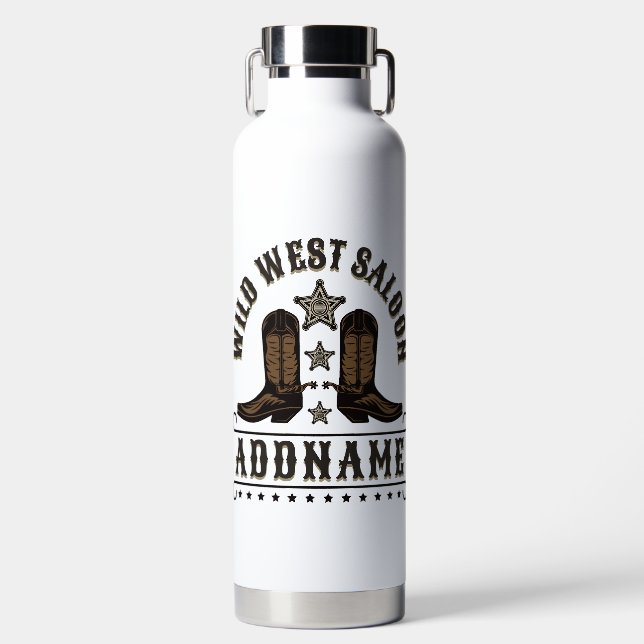 Western Cowboy Boots ADD NAME Sheriff Spurs Saloon Trinkflasche (Vorderseite)