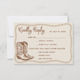 Western Cowboy Boots Barn Wedding Meal Choice RSVP Karte