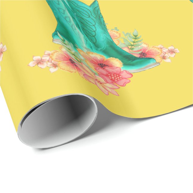 Western Cowboy Boots Blume JEDEN FARBBackgrond Geschenkpapier (Rolleneckpunkt)