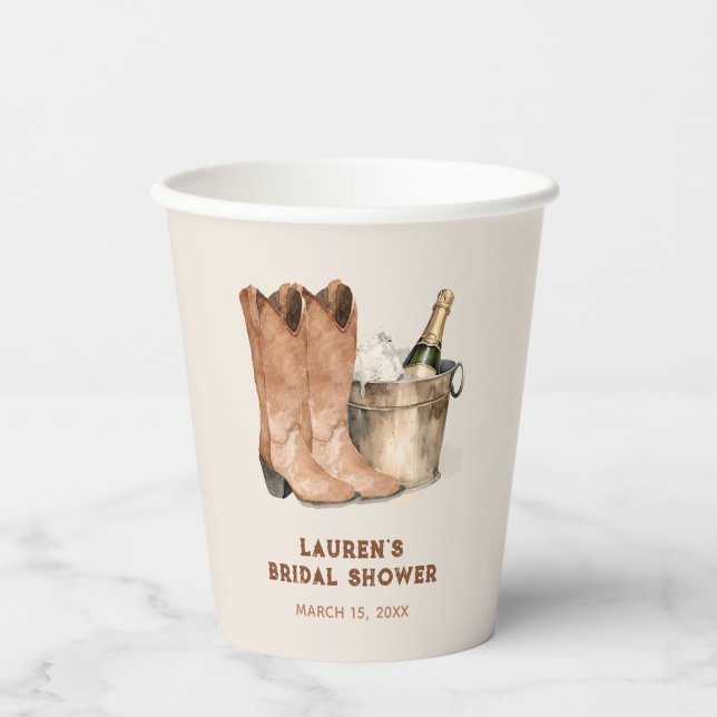 Western Cowboy Boots & Bubbly Brautparty Pappbecher (Vorderseite)