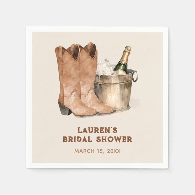 Western Cowboy Boots & Bubbly Brautparty Serviette (Vorderseite)