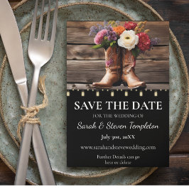 Western Cowboy Boots Floral Elegant Mason Jar Save The Date