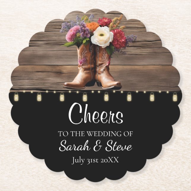 Western Cowboy Boots Floral Elegante Hochzeit Untersetzer (Vorderseite)