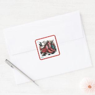 Western Cowboy Boots Hat-Blume Geschenksticker Quadratischer Aufkleber