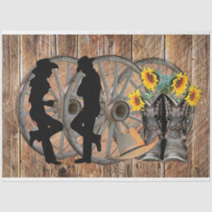 Western Cowboy Boots Hat Sunflowers Wagon Wheel Seidenpapier