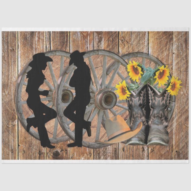Western Cowboy Boots Hat Sunflowers Wagon Wheel Seidenpapier (Vorderseite)