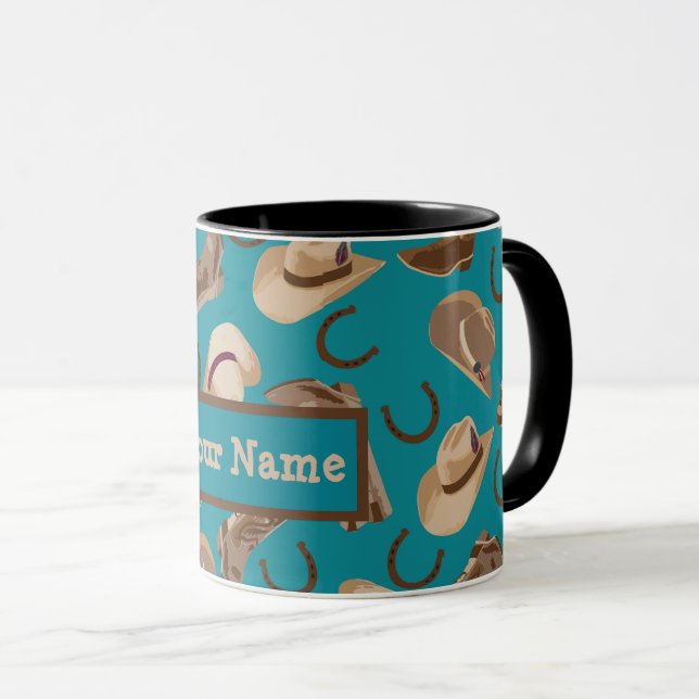 Western Cowboy Boots Hats Aquamariner Name Persona Tasse (VorderseiteRechts)