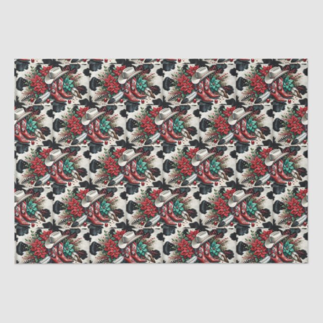 Western Cowboy Boots Holiday Floral Kuh versteckt Seidenpapier (Vorderseite)