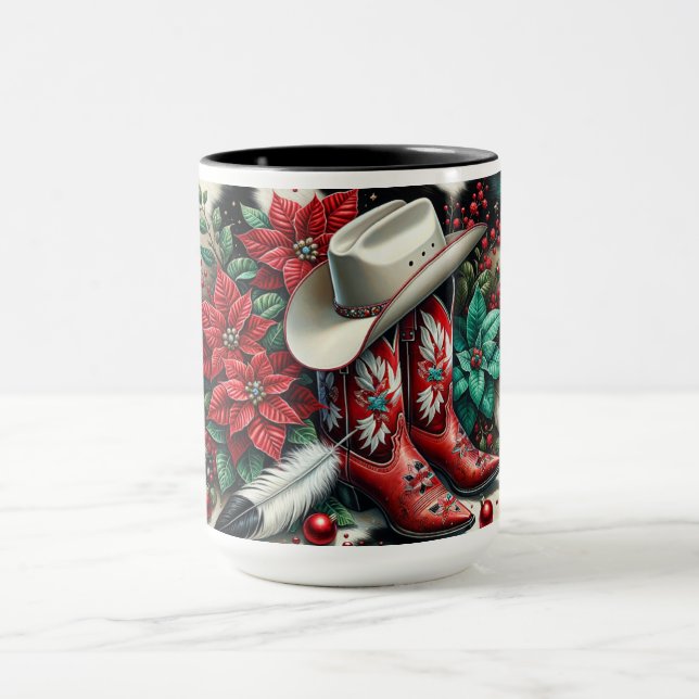 Western Cowboy Boots Holiday Floral Kuh versteckt Tasse (Zentrum)