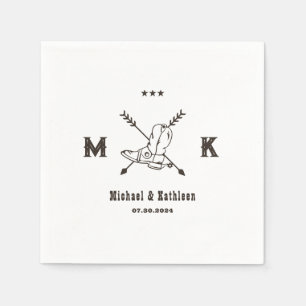 Western Cowboy Boots Monogram Boho Country Wedding Serviette