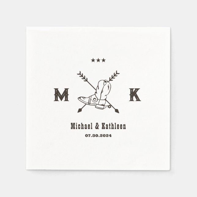 Western Cowboy Boots Monogram Boho Country Wedding Serviette (Vorderseite)