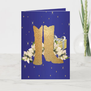 Western Cowboy Boots Poinsettias Gaben Urlaub Feiertagskarte