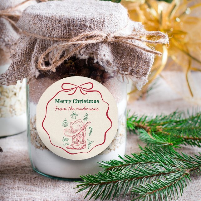 Western Cowboy Boots Retro Hand Drawn Ribbon Bow  Runder Aufkleber (Von Creator hochgeladen)