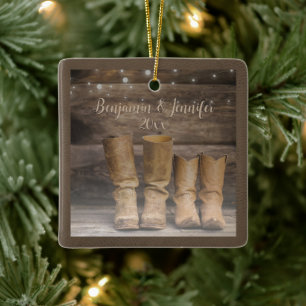 Western Cowboy Boots Rustic Barn Monogram Keramikornament