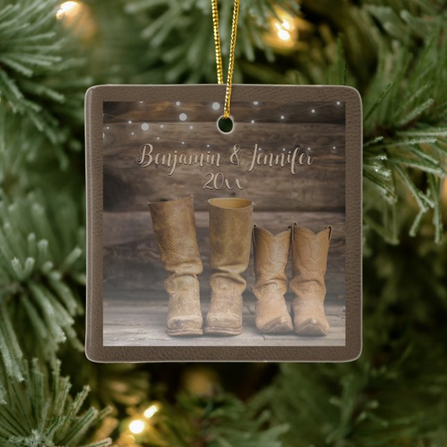 Western Cowboy Boots Rustic Barn Monogram Keramikornament (Baum)