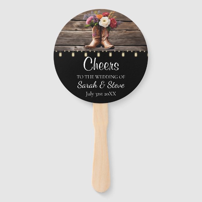 Western Cowboy Boots Rustikale Hochzeit Fächer (Vorderseite)