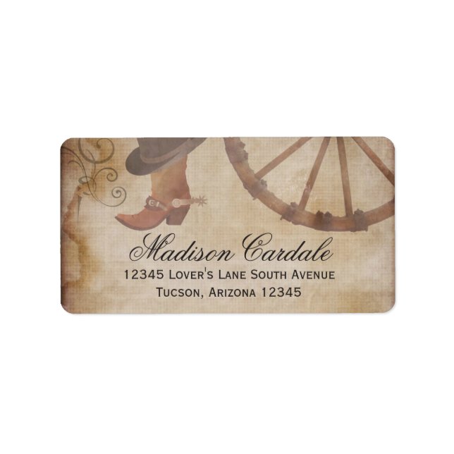 Western Cowboy Boots Wagon Wheel Address Labels Adressaufkleber (Vorne)