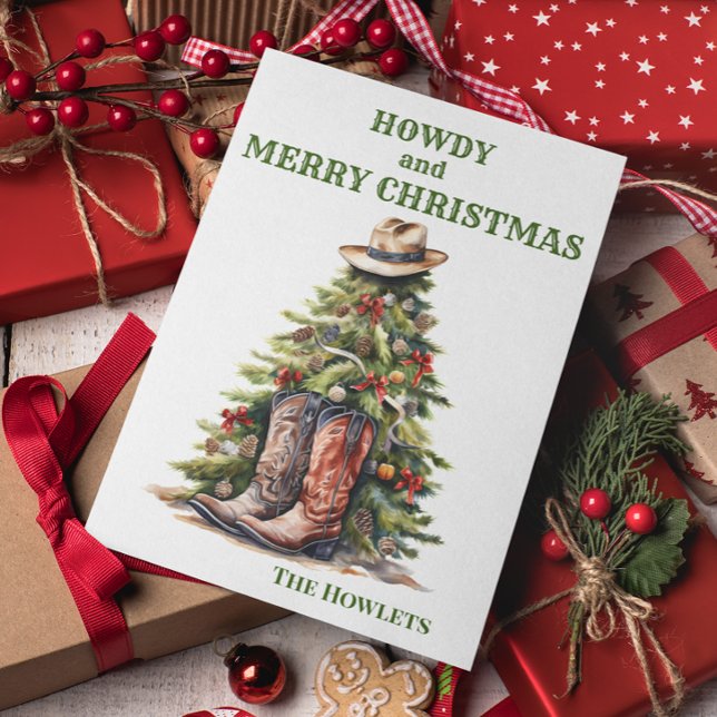 Western Cowboy Boots Weihnachtsbaum Feiertagskarte (Von Creator hochgeladen)