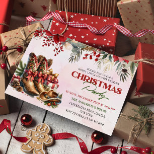 Western Cowboy Boots Weihnachtsfeiertage Party Ein Einladung