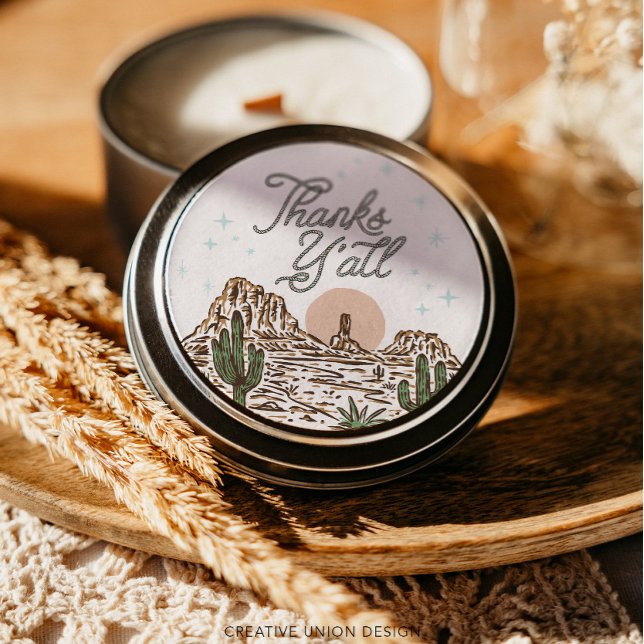 Western Cowboy Boy Baby Dusche Danke Y'all Runder Aufkleber (Von Creator hochgeladen)