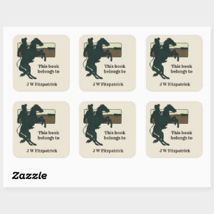 Western Cowboy Bucking Bronco Pferd Buchplatte Quadratischer Aufkleber