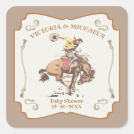 Western Cowboy Bucking Bronco Quadratischer Aufkleber