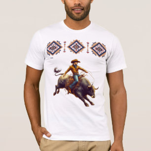 Western Cowboy Bull Rider Aztec T-Shirt