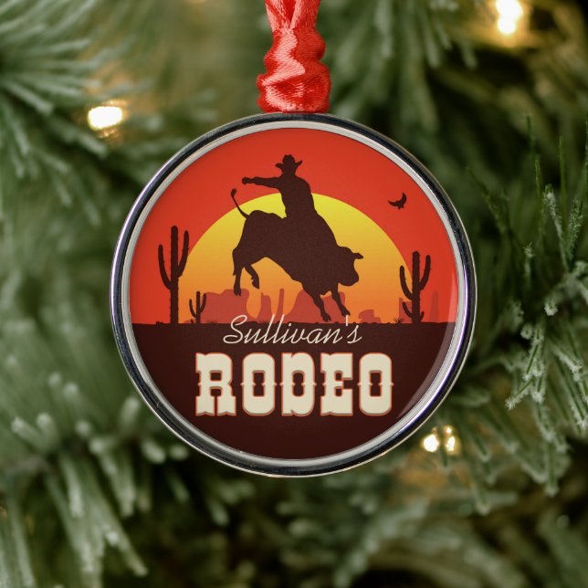 Western Cowboy Bull Rider Rodeo Ornament Aus Metall (Baum)