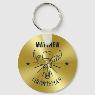 Western Cowboy Bull Skull Logo Gold Navy Trauzeuge Schlüsselanhänger