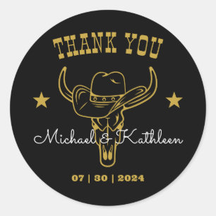 Western Cowboy Bull Skull Rustikale Hochzeit Runder Aufkleber