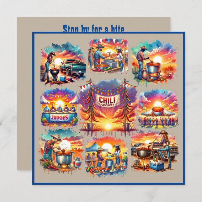 Western Cowboy Chili Cookoff Szenen 1 Benutzerdefi Einladung (Vorne/Hinten)