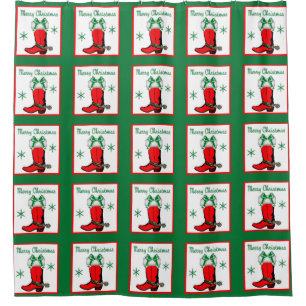Western Cowboy Christmas Red Boot Shower Vorhang