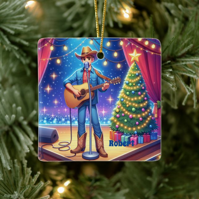 Western Cowboy Country Sänger Weihnachten Keramikornament (Baum)