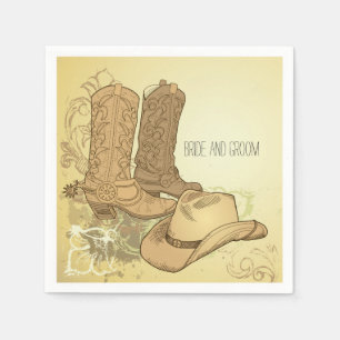 Western Cowboy Cowgirl Boots Hat Wedding Serviette