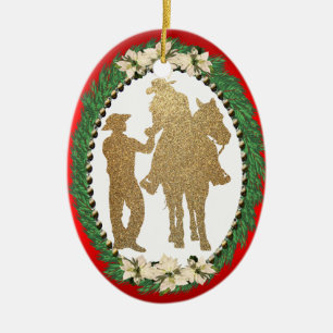 Western Cowboy Cowgirl Horse Keramik Ornament